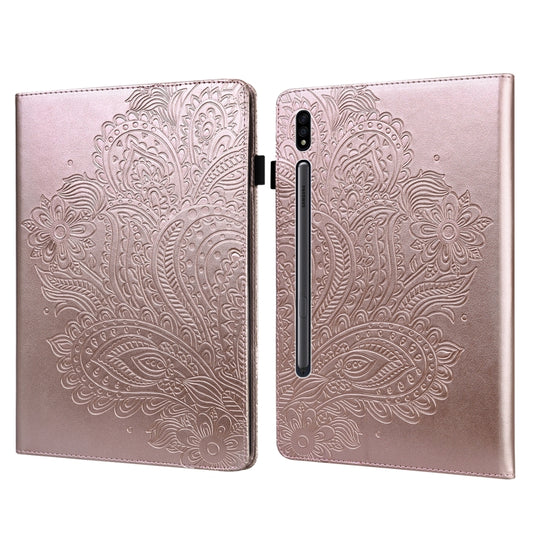 For Samsung Galaxy Tab S8 / Galaxy Tab S7 T875 Peacock Embossed Pattern TPU + PU Horizontal Flip Leather Case with Holder & Card Slots & Wallet(Rose Gold) - Galaxy Tab S8 Cases by buy2fix | Online Shopping UK | buy2fix