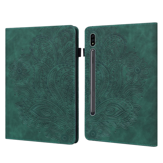 For Samsung Galaxy Tab S8 / Galaxy Tab S7 T875 Peacock Embossed Pattern TPU + PU Horizontal Flip Leather Case with Holder & Card Slots & Wallet(Green) - Galaxy Tab S8 Cases by buy2fix | Online Shopping UK | buy2fix