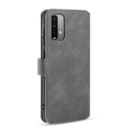 For Xiaomi Redmi Note 9 4G DG.MING Retro Oil Side Horizontal Flip Leather Case with Holder & Card Slots & Wallet(Grey) - Xiaomi Cases by DG.MING | Online Shopping UK | buy2fix