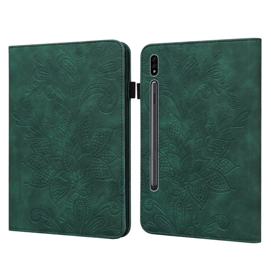 For Samsung Galaxy Tab S8 / Galaxy Tab S7 SM-T870/SM-T875/SM-T876B Lace Flower Embossing Pattern Horizontal Flip Leather Case with Holder & Card Slots & Wallet & Photo Frame(Green) - Galaxy Tab S8 Cases by buy2fix | Online Shopping UK | buy2fix