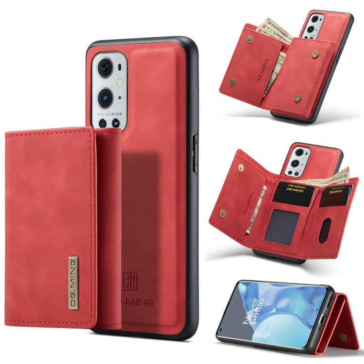 For OnePlus 9 Pro DG.MING M1 Series 3-Fold Multi Card Wallet  Back Cover Shockproof Case with Holder Function(Red) -  by DG.MING | Online Shopping UK | buy2fix