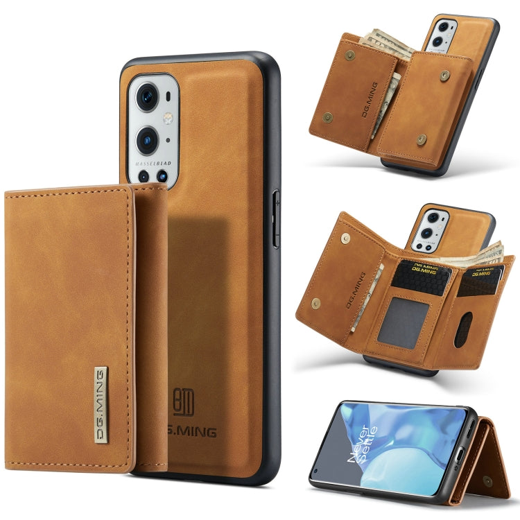 For OnePlus 9 Pro DG.MING M1 Series 3-Fold Multi Card Wallet  Back Cover Shockproof Case with Holder Function(Brown) -  by DG.MING | Online Shopping UK | buy2fix