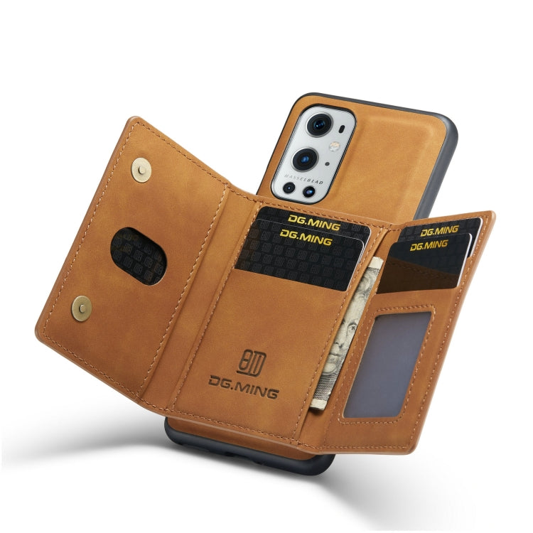 For OnePlus 9 Pro DG.MING M2 Series 3-Fold Multi Card Bag Back Cover Shockproof Case with Wallet & Holder Function(Brown) - OnePlus Cases by DG.MING | Online Shopping UK | buy2fix