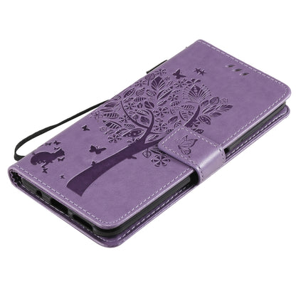 For Nokia G20 Tree & Cat Pattern Pressed Printing Horizontal Flip PU Leather Case with Holder & Card Slots & Wallet & Lanyard(Purple) - Nokia Cases by buy2fix | Online Shopping UK | buy2fix