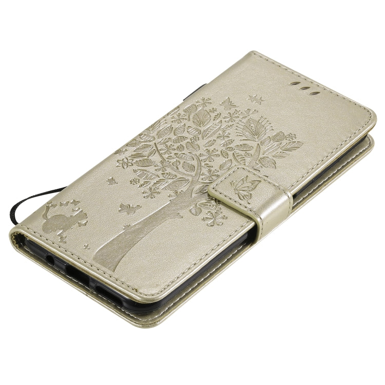 For Nokia G10 Tree & Cat Pattern Pressed Printing Horizontal Flip PU Leather Case with Holder & Card Slots & Wallet & Lanyard(Gold) - Nokia Cases by buy2fix | Online Shopping UK | buy2fix