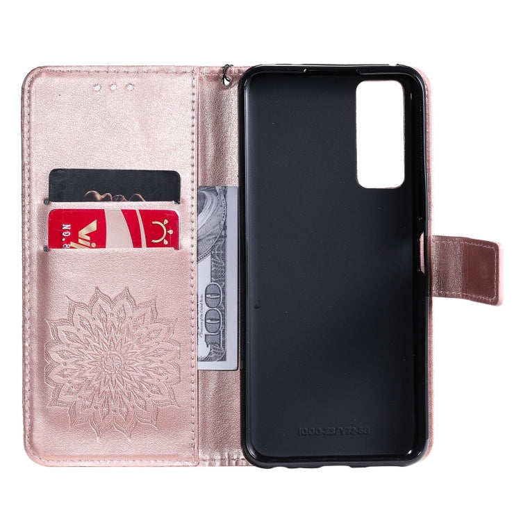 For vivo Y72 5G / iQOO Z3 Sun Embossing Pattern Horizontal Flip Leather Case with Card Slot & Holder & Wallet & Lanyard(Rose Gold) - vivo Cases by buy2fix | Online Shopping UK | buy2fix