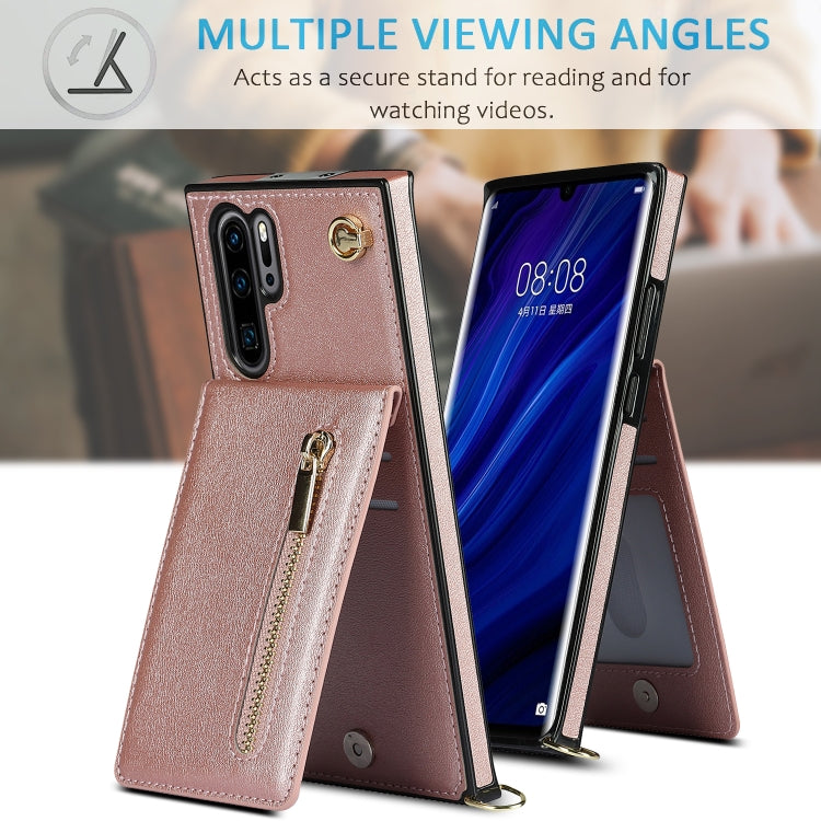 For Huawei P30 Pro Cross-body Zipper Square TPU+PU Back Cover Case with Holder & Card Slots & Wallet & Strap(Rose Gold) - Huawei Cases by buy2fix | Online Shopping UK | buy2fix