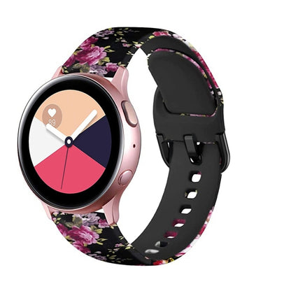 For Samsung Galaxy Watch 42mm Silicone Printing Watch Band(Black Pink Flower) - Watch Bands by buy2fix | Online Shopping UK | buy2fix