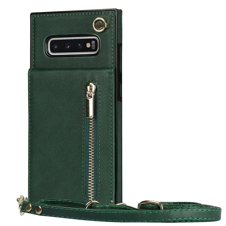 For Samsung Galaxy S10 Plus Cross-body Zipper Square TPU+PU Back Cover Case with Holder & Card Slots & Wallet & Strap(Green) - Galaxy Phone Cases by buy2fix | Online Shopping UK | buy2fix