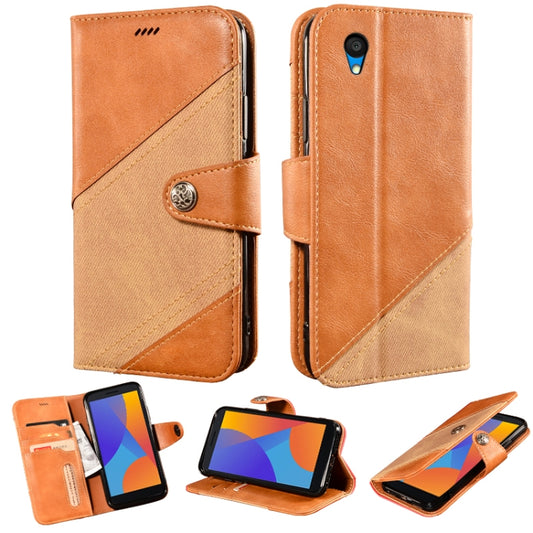 For Alcatel 1 2021 Contrast Color Splicing Retro Texture Horizontal Flip PU Leather Case with Card Slots & Holder & Wallet(Brown) - Alcatel Cases by buy2fix | Online Shopping UK | buy2fix