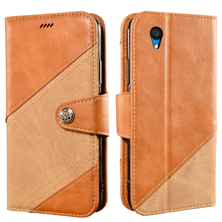 For Alcatel 1 2021 Contrast Color Splicing Retro Texture Horizontal Flip PU Leather Case with Card Slots & Holder & Wallet(Brown) - Alcatel Cases by buy2fix | Online Shopping UK | buy2fix