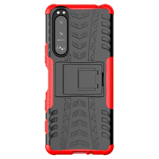 For Sony Xperia 5 III Tire Texture Shockproof TPU+PC Protective Case with Holder(Red) - Sony Cases by buy2fix | Online Shopping UK | buy2fix