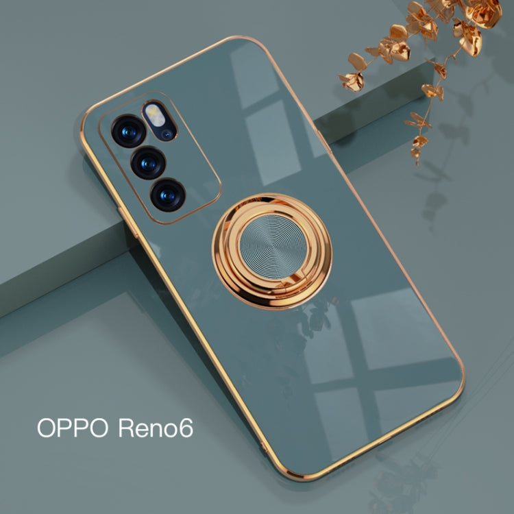 For OPPO Reno6 6D Electroplating Full Coverage Silicone Protective Case with Magnetic Ring Holder(Gray) - OPPO Cases by buy2fix | Online Shopping UK | buy2fix