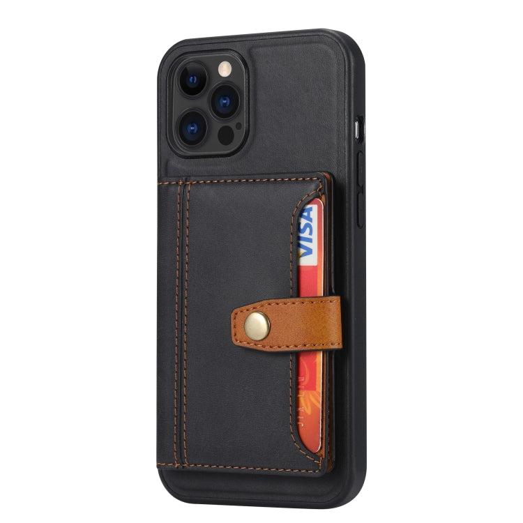 For iPhone 13 Pro Max Calfskin Color Matching Shockproof TPU + PU Case with Holder & Card Slot (Black) - iPhone 13 Pro Max Cases by buy2fix | Online Shopping UK | buy2fix