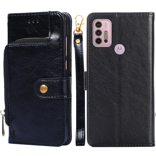 For Motorola Moto G30 Zipper Bag PU + TPU Horizontal Flip Leather Case with Holder & Card Slot & Wallet & Lanyard(Black) - Motorola Cases by buy2fix | Online Shopping UK | buy2fix