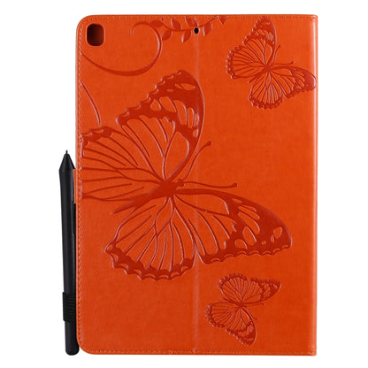 For iPad 10.2 / Pro 10.5 / Air  2019 Pressed Printing Butterfly Pattern Horizontal Flip PU Leather Case with Holder & Card Slots & Wallet & Pen Slot(Orange) - iPad Air (2019) Cases by buy2fix | Online Shopping UK | buy2fix