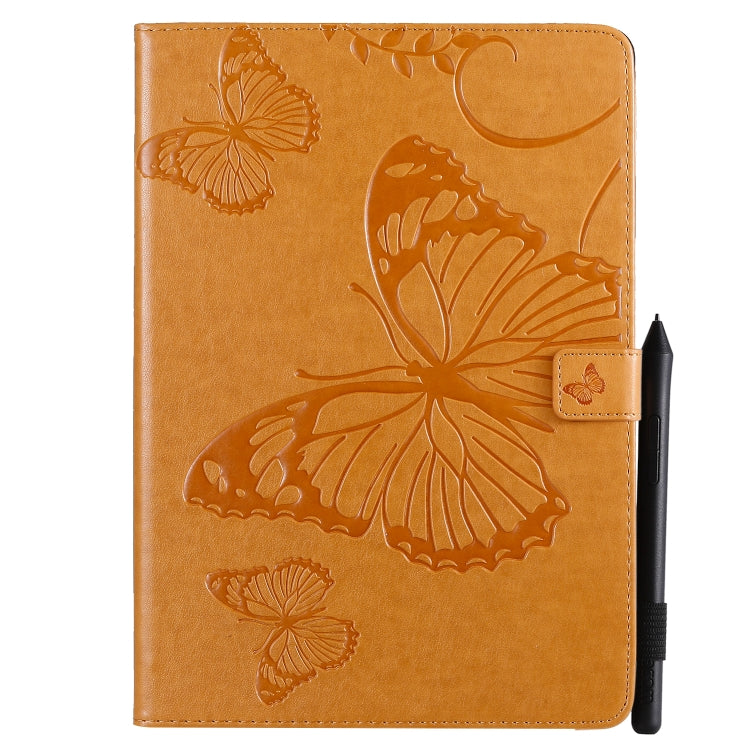 For iPad 10.2 / Pro 10.5 / Air  2019 Pressed Printing Butterfly Pattern Horizontal Flip PU Leather Case with Holder & Card Slots & Wallet & Pen Slot(Yellow) - iPad Air (2019) Cases by buy2fix | Online Shopping UK | buy2fix