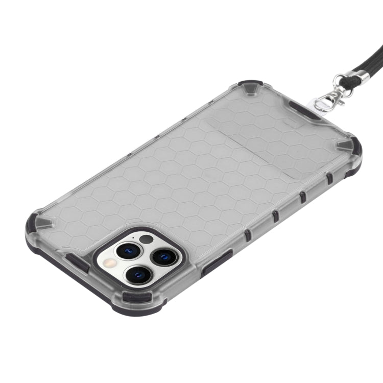 For iPhone 12 Pro Max Shockproof Honeycomb PC + TPU Case with Neck Lanyard(Grey) - iPhone 12 Pro Max Cases by buy2fix | Online Shopping UK | buy2fix