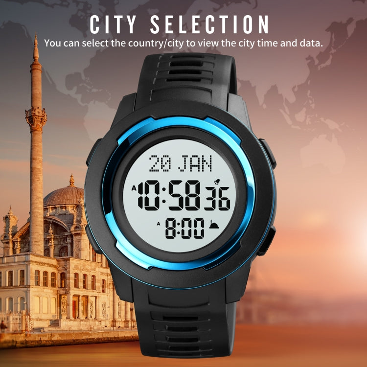 SKMEI 1729 Qibla Calendar Timing Multifunctional LED Digital Display Luminous Electronic Watch(Gold and White) - LED Digital Watches by SKMEI | Online Shopping UK | buy2fix