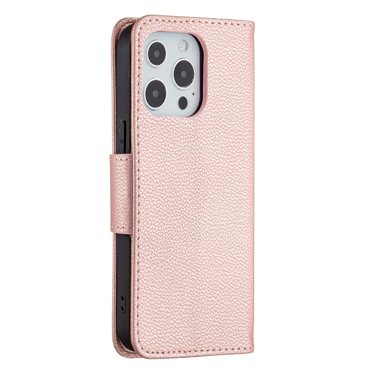 For iPhone 13 mini Litchi Texture Pure Color Horizontal Flip Leather Case with Holder & Card Slots & Wallet & Lanyard (Rose Gold) - iPhone 13 mini Cases by buy2fix | Online Shopping UK | buy2fix