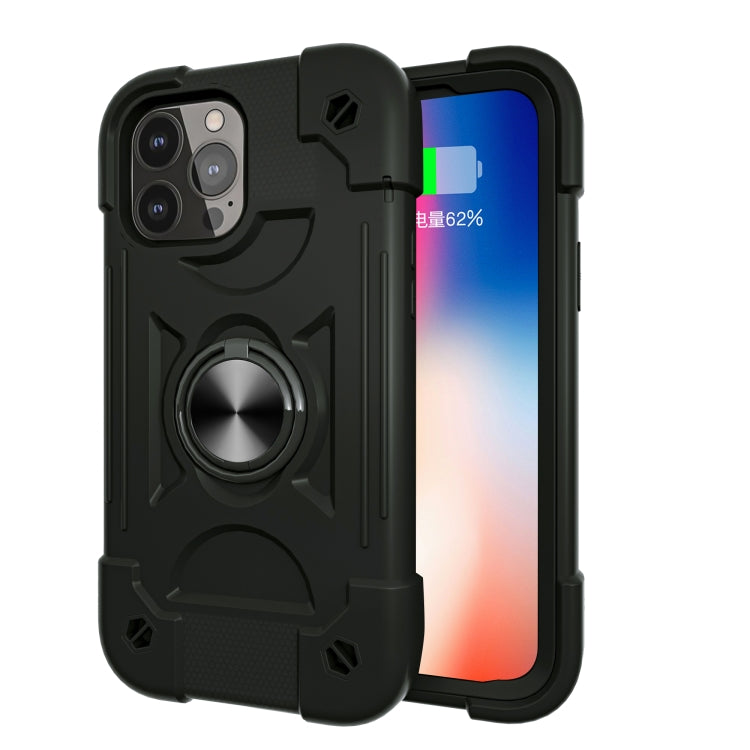 For iPhone 13 Pro Max Shockproof Silicone + PC Protective Case with Dual-Ring Holder (Black) - iPhone 13 Pro Max Cases by buy2fix | Online Shopping UK | buy2fix