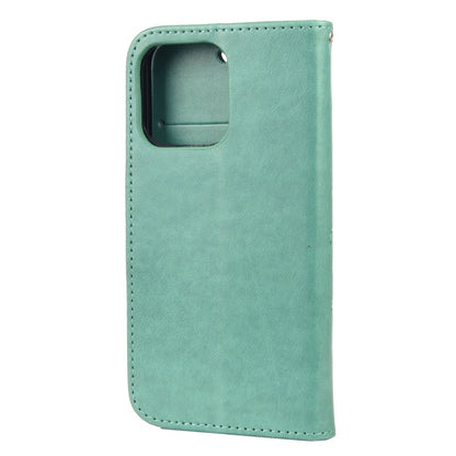 For iPhone 13 Pro Butterfly Flower Pattern Horizontal Flip Leather Case with Holder & Card Slots & Wallet (Green) - iPhone 13 Pro Cases by buy2fix | Online Shopping UK | buy2fix