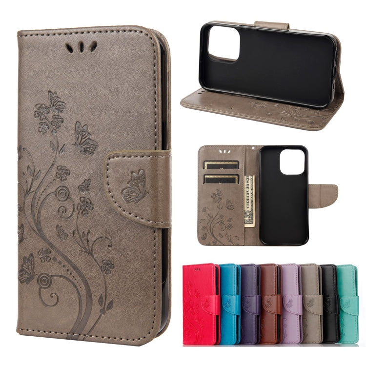 For iPhone 13 Pro Max Butterfly Flower Pattern Horizontal Flip Leather Case with Holder & Card Slots & Wallet (Grey) - iPhone 13 Pro Max Cases by buy2fix | Online Shopping UK | buy2fix