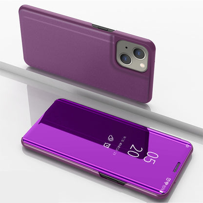 For iPhone 13 Plated Mirror Horizontal Flip Leather Case with Holder(Purple) - iPhone 13 Cases by buy2fix | Online Shopping UK | buy2fix