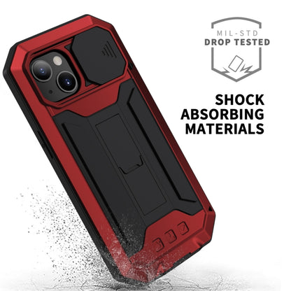 For iPhone 13 R-JUST Sliding Camera Shockproof Life Waterproof Dust-proof Metal + Silicone Protective Case with Holder(Red) - iPhone 13 Cases by R-JUST | Online Shopping UK | buy2fix