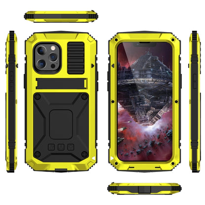 For iPhone 13 Pro R-JUST Shockproof Waterproof Dust-proof Metal + Silicone Protective Case with Holder (Yellow) - iPhone 13 Pro Cases by R-JUST | Online Shopping UK | buy2fix