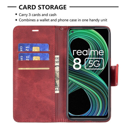 For OPPO Realme 8 5G/Realme V13 5G Retro Lambskin Texture Pure Color Horizontal Flip PU Leather Case with Holder & Card Slots & Wallet & Lanyard(Red) - Realme Cases by buy2fix | Online Shopping UK | buy2fix