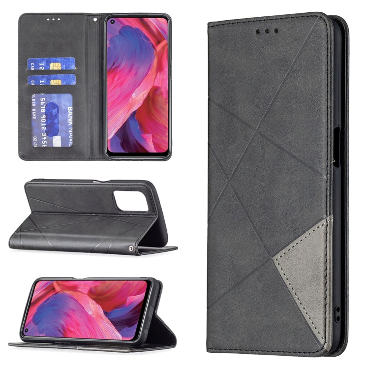 For OPPO A74 5G / A93 5G / A54 5G Rhombus Texture Horizontal Flip Magnetic Leather Case with Holder & Card Slots(Black) - OPPO Cases by buy2fix | Online Shopping UK | buy2fix