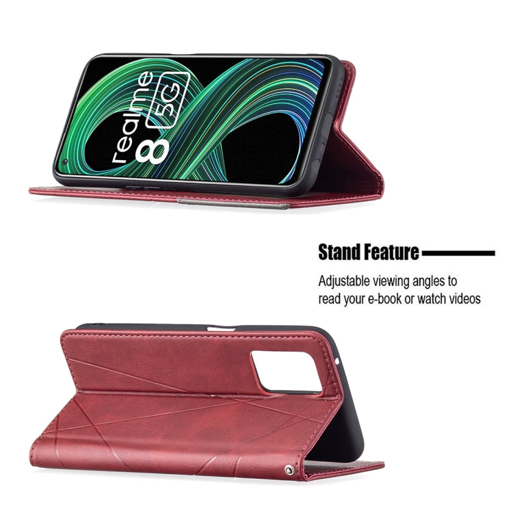 For OPPO Realme 8 5G / V13 Rhombus Texture Horizontal Flip Magnetic Leather Case with Holder & Card Slots(Red) - Realme Cases by buy2fix | Online Shopping UK | buy2fix