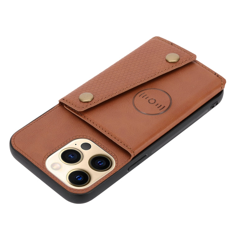 For iPhone 13 Pro Max Double Buckle PU + TPU Shockproof Magnetic Protective Case with Card Slot & Holder (Light Brown) - iPhone 13 Pro Max Cases by buy2fix | Online Shopping UK | buy2fix