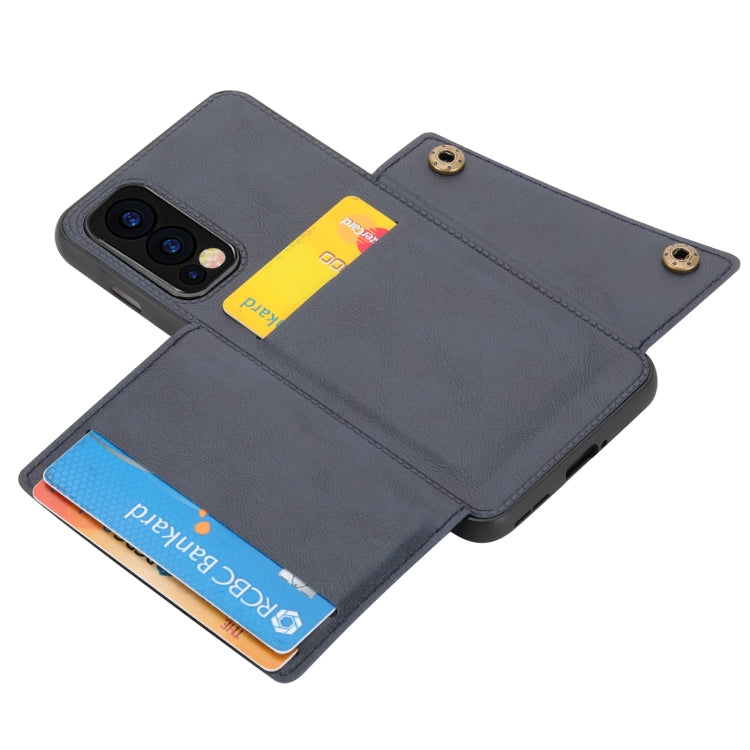 For OnePlus Nord 2 5G Double Buckle PU + TPU Shockproof Magnetic Protective Case with Card Slot & Holder(Blue) - OnePlus Cases by buy2fix | Online Shopping UK | buy2fix