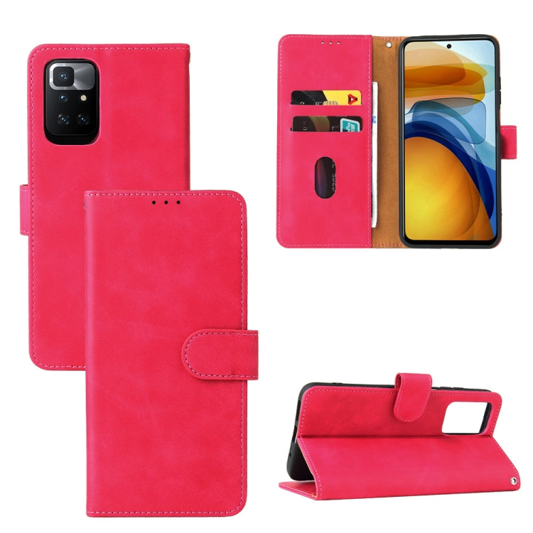 Solid Color Skin Feel Magnetic Buckle Horizontal Flip Calf Texture PU Leather Case with Holder & Card Slots & Wallet For Xiaomi Redmi 10(Rose Red) - Xiaomi Cases by buy2fix | Online Shopping UK | buy2fix