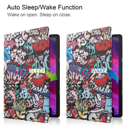 For Lenovo Yoga Tab 11 Custer Texture Coloured Drawing Pattern Horizontal Flip PU Leather Case with Holder & Sleep / Wake-up Function(Graffiti) - Lenovo by buy2fix | Online Shopping UK | buy2fix