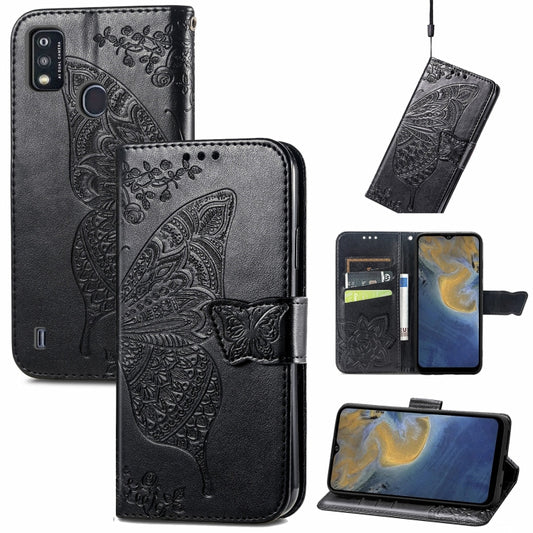 Butterfly Love Flowers Embossed Horizontal Flip Leather Case with Holder & Card Slots & Wallet & Lanyard For ZTE Blade A51(Black) - ZTE Cases by buy2fix | Online Shopping UK | buy2fix