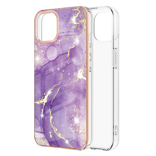For iPhone 13 Pro Electroplating Marble Pattern Dual-side IMD TPU Shockproof Case (Purple 002) - iPhone 13 Pro Cases by buy2fix | Online Shopping UK | buy2fix