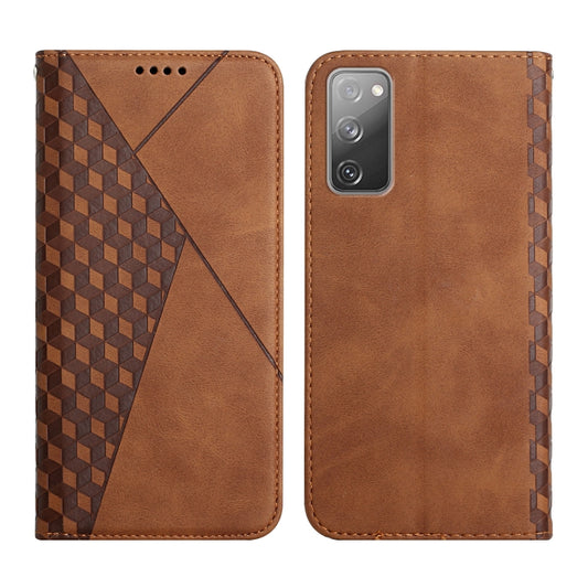 For Samsung Galaxy S20 FE Diamond Pattern Splicing Skin Feel Magnetic Horizontal Flip Leather Case with Card Slots & Holder & Wallet(Brown) - Galaxy S20 FE Cases by buy2fix | Online Shopping UK | buy2fix