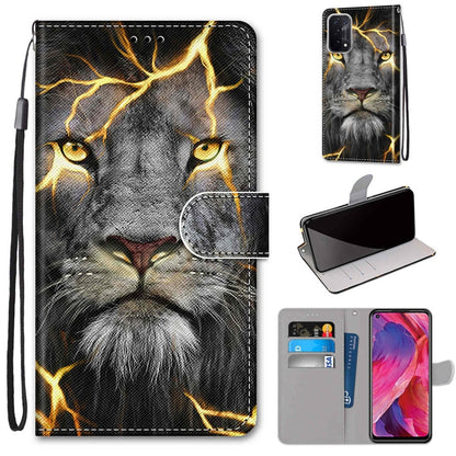 For OPPO A54 5G / A74 5G / A93 5G / A93s 5G Coloured Drawing Cross Texture Horizontal Flip PU Leather Case with Holder & Card Slots & Wallet & Lanyard(Fission Lion) - OPPO Cases by buy2fix | Online Shopping UK | buy2fix