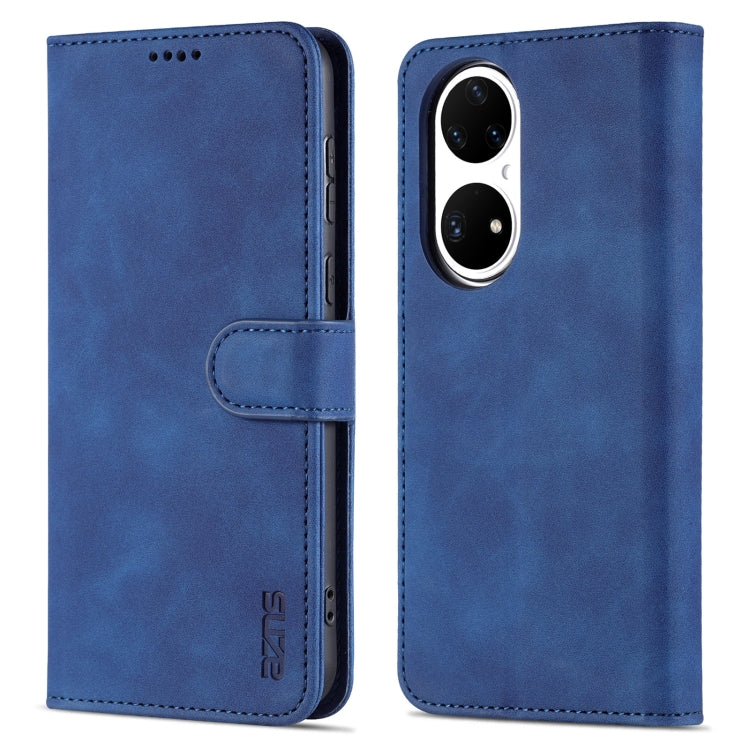 For Huawei P50 Pro AZNS Skin Feel Calf Texture Horizontal Flip Leather Case with Card Slots & Holder & Wallet(Blue) - Huawei Cases by AZNS | Online Shopping UK | buy2fix