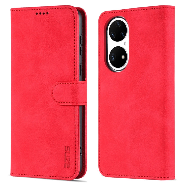 For Huawei P50 Pro AZNS Skin Feel Calf Texture Horizontal Flip Leather Case with Card Slots & Holder & Wallet(Red) - Huawei Cases by AZNS | Online Shopping UK | buy2fix