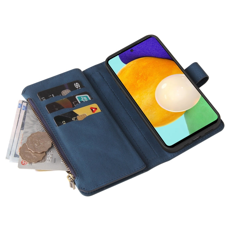 For Samsung Galaxy A52 5G / 4G Skin Feel PU + TPU Horizontal Flip Leather Case with Holder & 15 Cards Slot & Wallet & Zipper Pocket & Lanyard(Blue) - Galaxy Phone Cases by buy2fix | Online Shopping UK | buy2fix