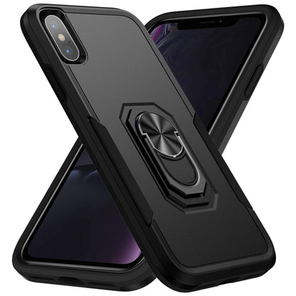 For iPhone X / XS Ring Kickstand Heavy Duty Shockproof Phone Case(Black) - More iPhone Cases by buy2fix | Online Shopping UK | buy2fix