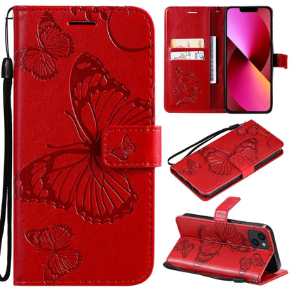 For iPhone 13 3D Butterfly Embossed Pattern Horizontal Flip Leather Case with Holder & Card Slot & Wallet & Lanyard(Red) - iPhone 13 Cases by buy2fix | Online Shopping UK | buy2fix