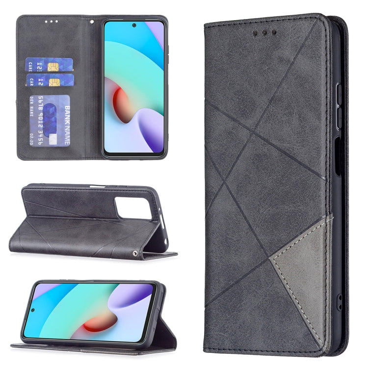 For Xiaomi Redmi 10 Rhombus Texture Horizontal Flip Magnetic Leather Case with Holder & Card Slots(Black) - Xiaomi Cases by buy2fix | Online Shopping UK | buy2fix