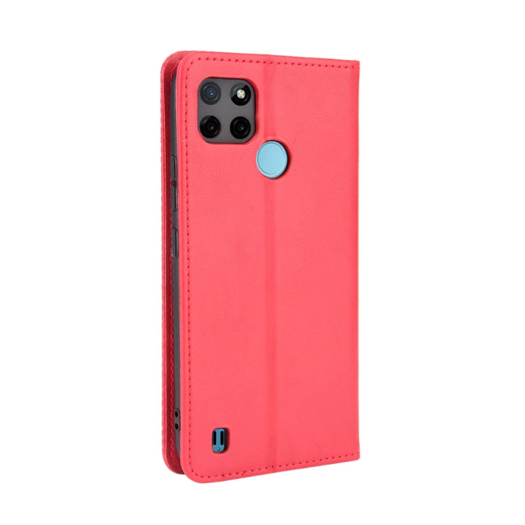 For OPPO Realme C21Y Magnetic Buckle Retro Pattern Horizontal Flip Leather Case with Holder & Card Slot & Wallet(Red) - Realme Cases by buy2fix | Online Shopping UK | buy2fix