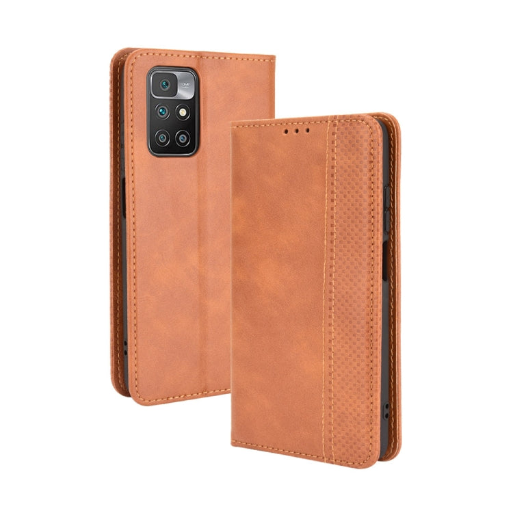 For Xiaomi Redmi 10 Magnetic Buckle Retro Pattern Horizontal Flip Leather Case with Holder & Card Slot & Wallet(Brown) - Xiaomi Cases by buy2fix | Online Shopping UK | buy2fix