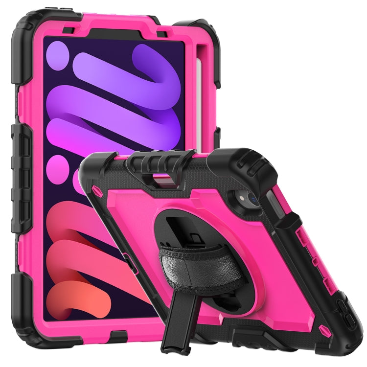 For iPad mini 6 Shockproof Silicone + PC Protective Tablet Case with Holder & Shoulder Strap & Pen Slot(Rose Red + Black) - iPad mini 6 Cases by buy2fix | Online Shopping UK | buy2fix